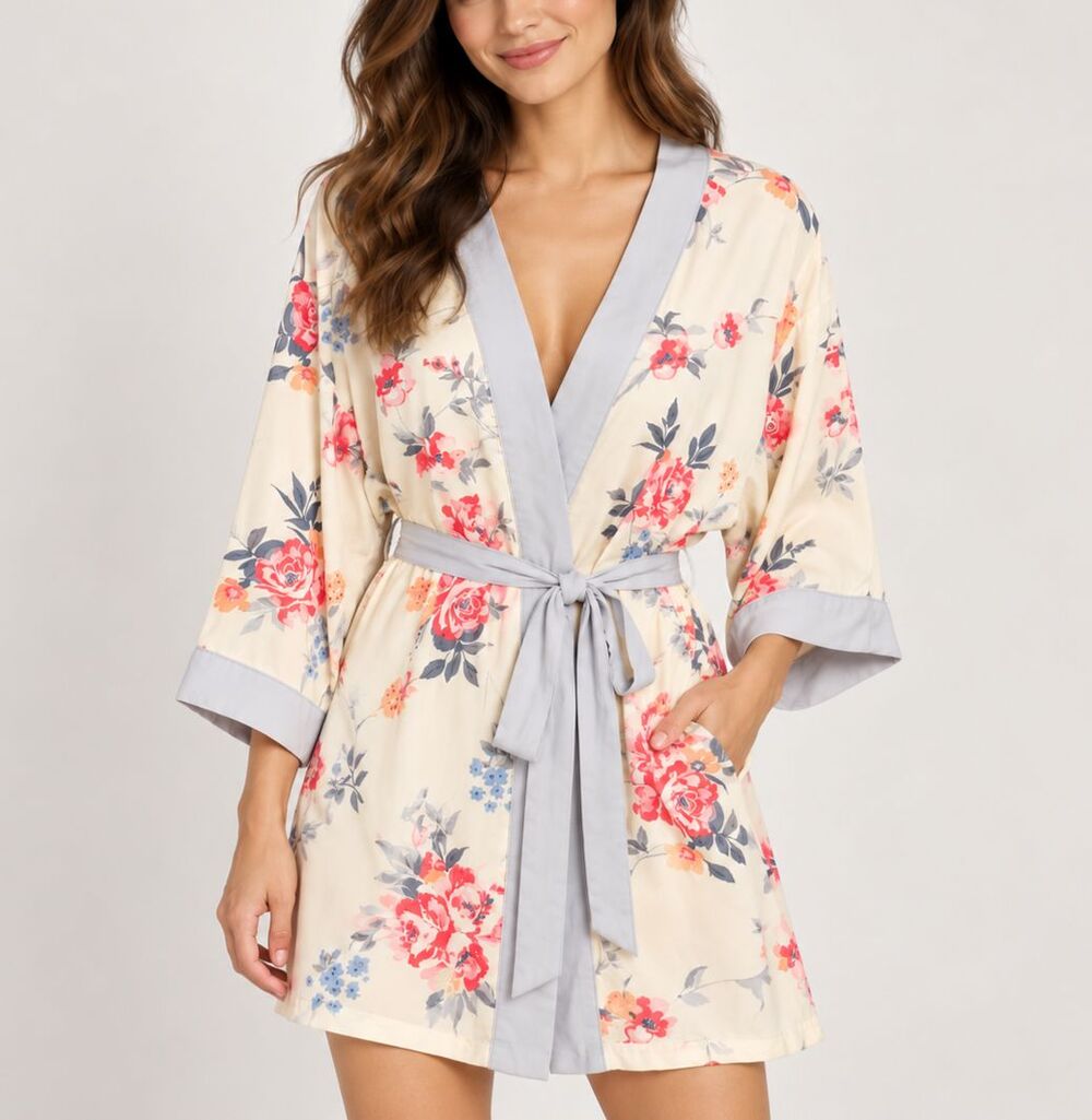 Nordstrom Lingerie Sweet Dream Floral Kimono Robe Ivory Egret New Bloom M NWT